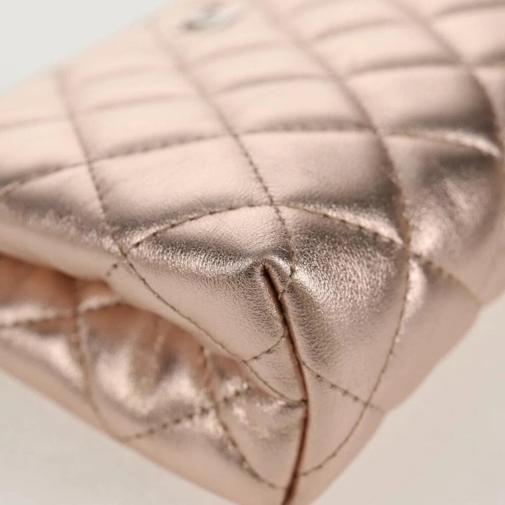 CHANEL Matelasse Pouch Lamb Skin Pink Gold CC Auth 157936M - Picture 5 of 16